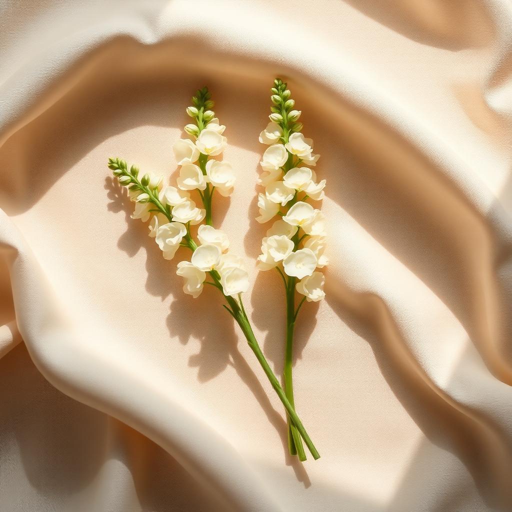 Ivory snapdragon stems on champagne linen